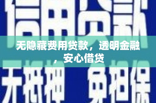 雁江无隐藏费用贷款，透明金融，安心借贷